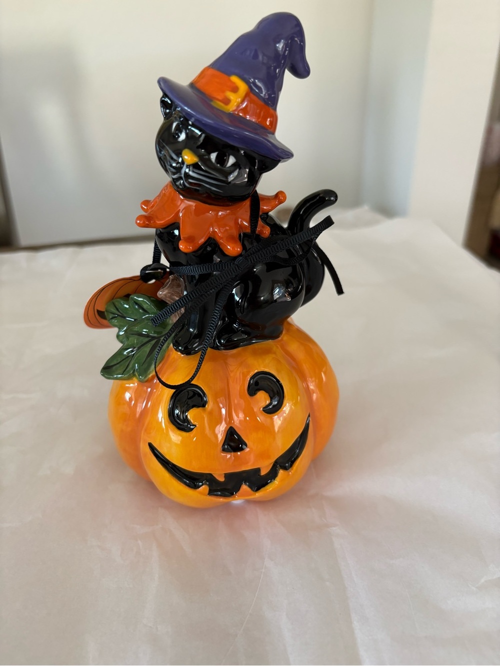 Blue Sky Halloween Black Cat Witch Jack O Lantern Pumpkin Figurine 8" Decor New